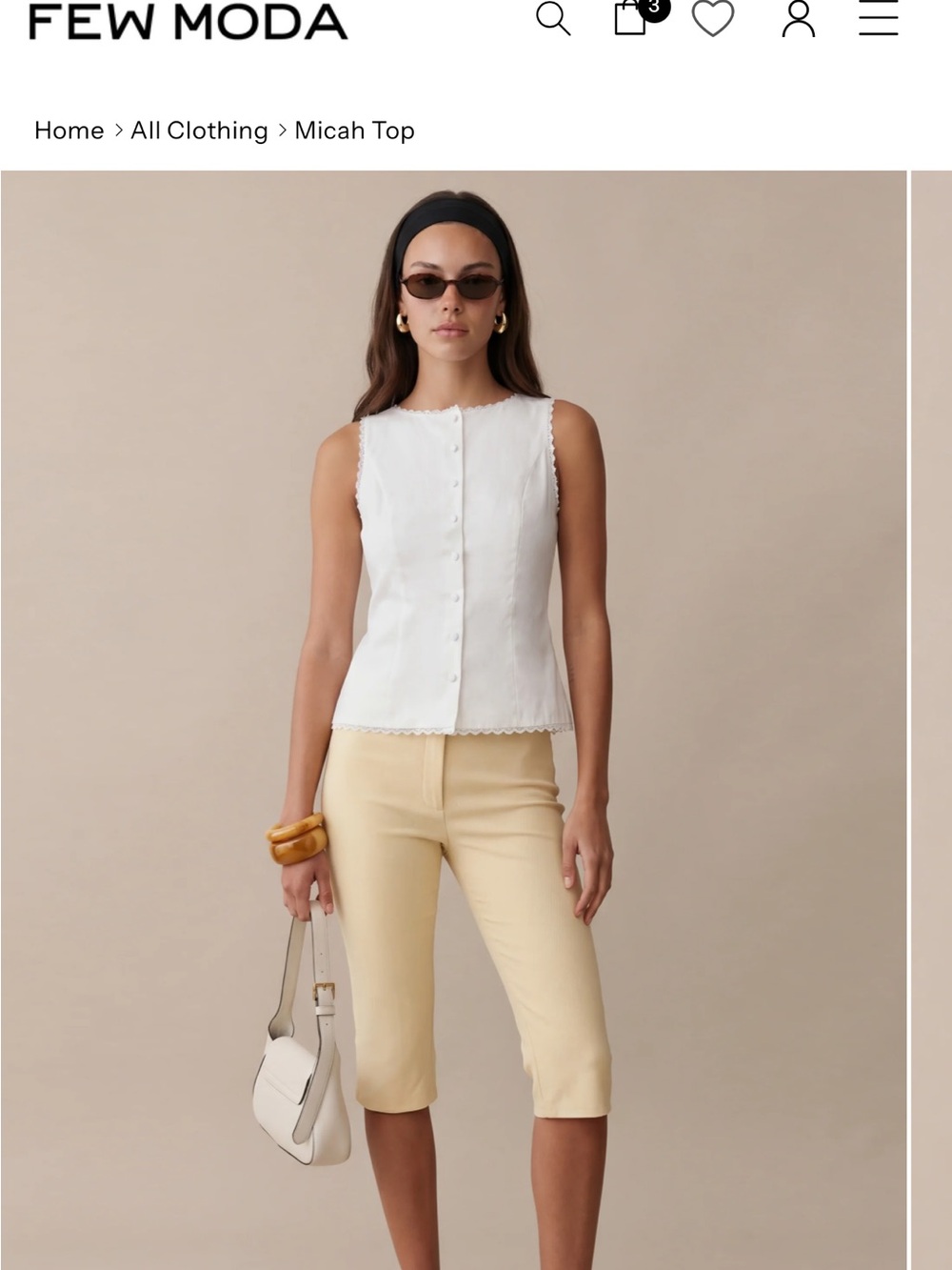 Sleeveless White Button-Front Top with Lace Trim - Picture 2 of 12